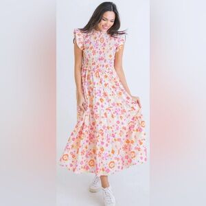 Karlie Floral London Retro Smocked Dress Size Large